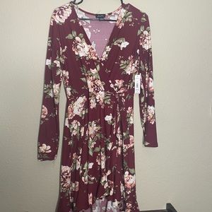 Wrap tie long sleeve dress